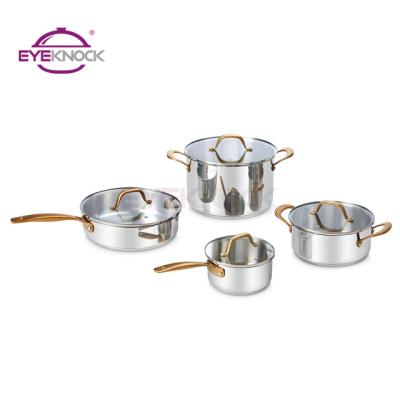 China Sustainable hot sale cast stainless steel handle and knob with gold PVD coating 304 stainless steel cookware set for sale