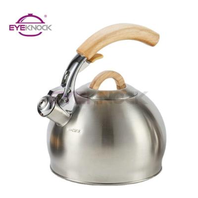 China Sustainable 2.5L Stainless Steel Water Kettle With Wooden Handle Water Whistling Kettle for sale