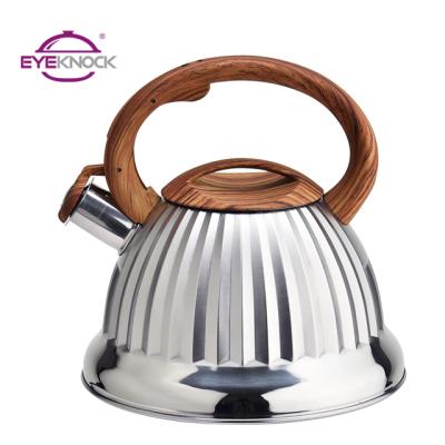 China Sustainable 3.2L Stainless Steel Water Kettle With Bakelite Wood Handle Pattern Water Whistling Kettle for sale