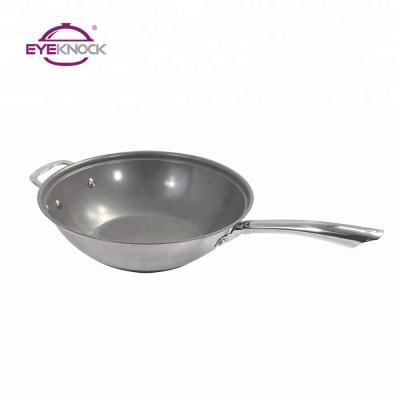 China Sustainable High Quality Glass Lid Stainless Steel Induction Wok Casserole for sale