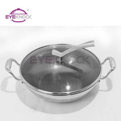 China High Quality Triple Etching Stainless Steel Wok 34cm Durable Non Stick Coating for sale