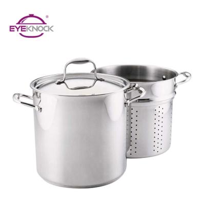 China Sustainable High Quality Food Grade 18 Stainless Steel 10 Pasta Pot With Strainer for sale