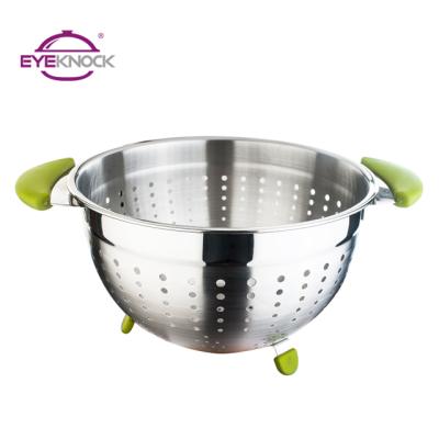 China 16cm Sustainable New Design Metal Draining Stainless Steel Fruit Basket With Handle for sale