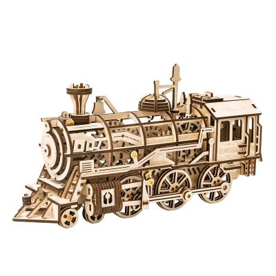 China Children Puzzle Wooden Toy Locomotive LK701 3D Wooden Jigsaw Puzzles Toy Robotime Rock Diy Mechanical for sale