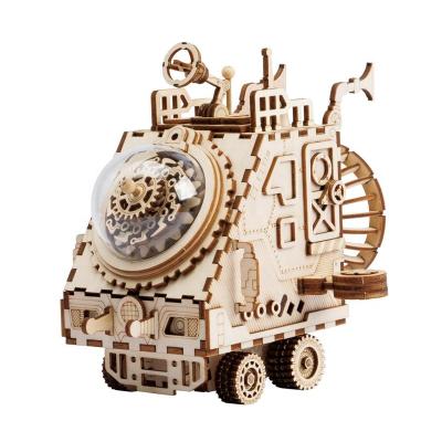 China Laser Cutting Robotime Rokr AM681 The Other DIY 3D Kids Toys Factory Robot Space Vehicle Music Box Educational Wooden Puzzle for sale