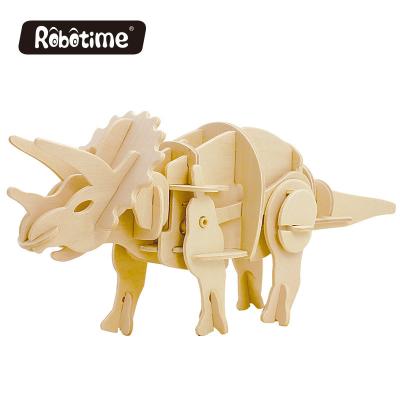 China Eco-friendly Laser Cutting Robotime Electronic Dinosaur Toy 3D Wooden Puzzle For Kids for sale