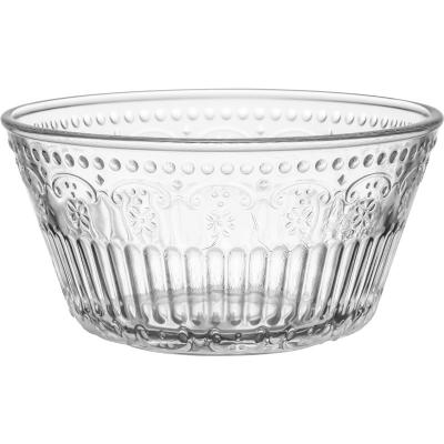 China Viable Wholesale Transparent Glass Food Container Round Serving Salad Bowl Set With Gold Rim for sale