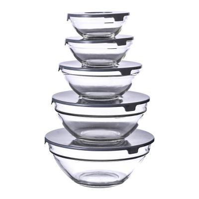 China Sustainable low price high quality promotion round shape ware pyrex glass bowl with plastic lid for sale