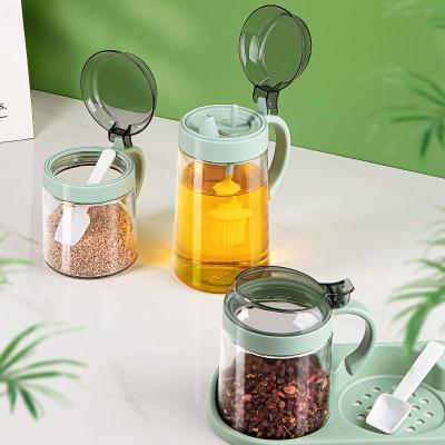 China Freshness Preservation Clear Glass Home Cooking Oil Jars With Handles for sale