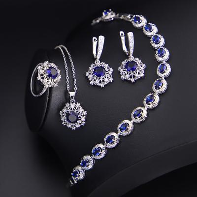 China CLASSIC Fashion 925 Silver Jewelry Sets For Women Wedding Jewelry Sets Earring Necklace Bracelet Ring for sale