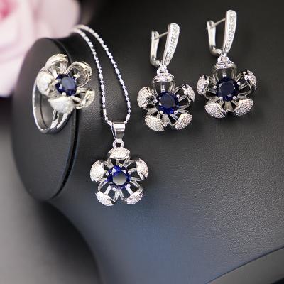 China TRENDY Fashion Earrings Bridal Necklace Wedding Jewelry Set Women Shiny Red Blue Zircon Wholesale for sale