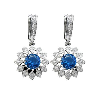 China Fashion Eco-Friendly Jewelry Female Shiny Zircon Around Flower Earrings For Women Trendy Charm Long Earring for sale