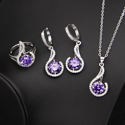 China CLASSIC Bridal Jewelry Set Diamond Wedding Jewelry Sets Necklace Red Green Blue White Earrings Set Women for sale