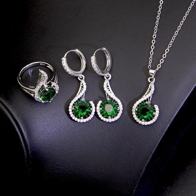 China CLASSIC Women Bridal Jewelry Set Red Green Blue White Diamond Wedding Jewelry Luxury Necklace Earrings Set for sale