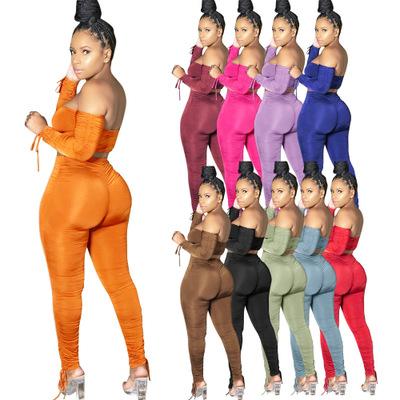 China Other Solid Color Explosion Proof Tube Top Drawstring Pleated Tight Yoja Suit for sale