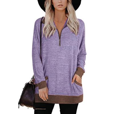 China Autumn/Winter Breathable Zipper Stand Collar Pocket Dingle Hoodie Women Long T-Shirt for sale