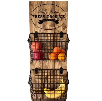 China Kitchen Decor Fresh Produce Wall Hang Fruit Vegetable Wooden Sustainable Sustainable Storage for sale