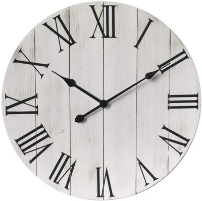 China Radio 24 Inch Farmhouse Roman Numerals Silent Rustic Wooden Wall Clocks for sale