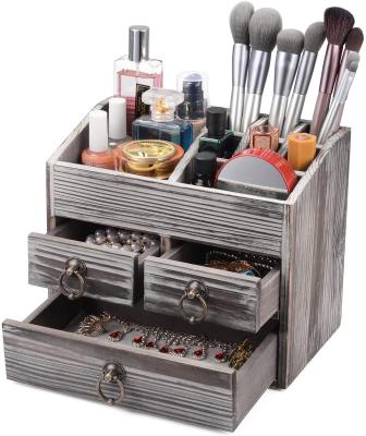 China Desktop Makeup Organizer Regular Cosmetic Storage Jewelry Wooden Box For Brushes for sale