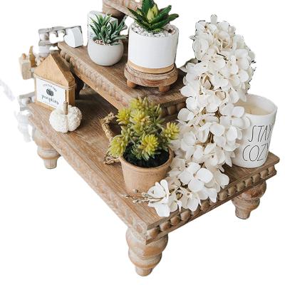 China Regular Shabby Chic Decorative Beaded Pedestals Vintage Wooden Risers Tray For Cafe for sale