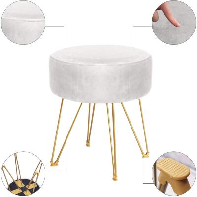 China (Size)Adjustable Round Stool Ottoman Velvet Dressing Stool With Gold Metal Legs for sale