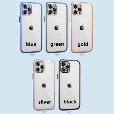 China Shockproof For iphone11 12 13pro 13mini XR Max Contrasting Colors Plating Frame Two-in-One Cell Phone Case Clear TPU+PC Back for sale