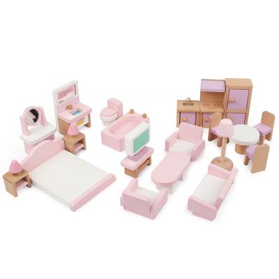 China 2021 Eco-friendly Materials Wholesale Delicate Lovely Wooden Miniature Doll House Furniture Toy For Baby for sale