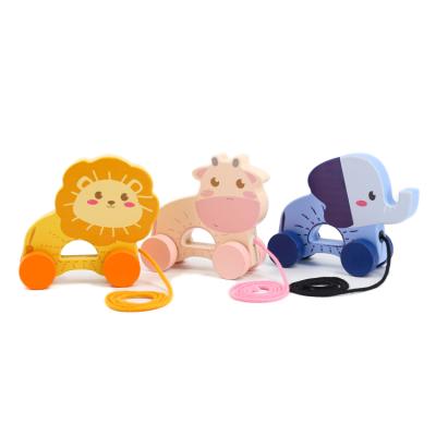 China MDF Plywood Customize Croaking Pull Toy For Kids Animals Shapes Wooden Pull Toy for sale