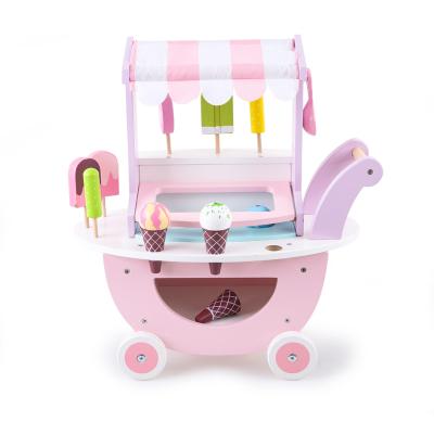 China 2-6 Years Old Children's Room Simulation Ice Cream Truck Girl Eco-friendly Material Shopping Cart Toy Supermarket Cart Wooden Toy for sale