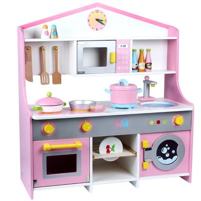 China Wood Customize Big White-Pink Wooden Play Kitchen Toy For Kids for sale