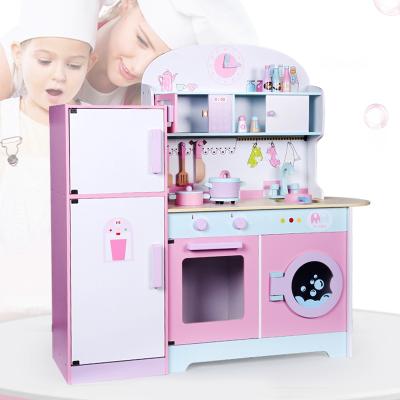 China MDF Customize Play Kitchen Toy Kitchen Set For Kids Pink Wooden Cook Toy for sale