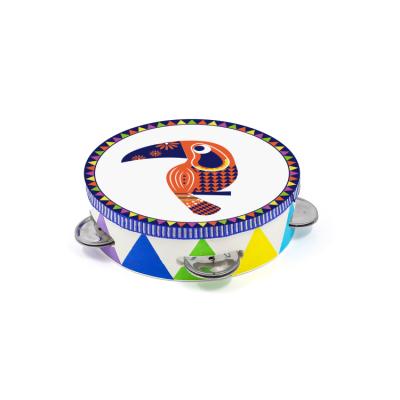 China Eco-friendly Material Wooden Drum Toy Musical Instrumental Tambourine With Hand Bells for sale