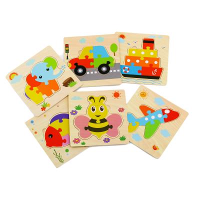 China Mini Jigsaw Puzzle Color Wooden Cartoon Toy Animals Alphabet Cards Kids Puzzle for sale