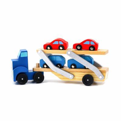 China Hottest New Eco-friendly Material Vehicle Toy Car Carrier For Kids Wooden Children's Toy Car Carrier for sale