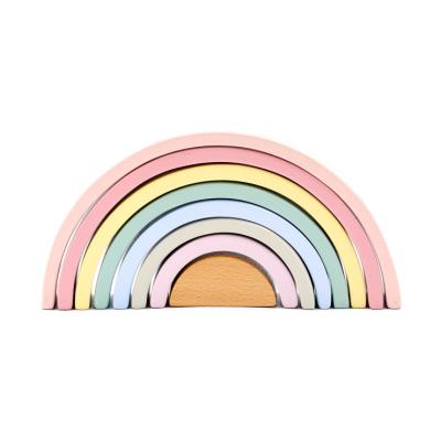 China Eco-friendly Material Good Quality Educational Toys Wooden Rainbow Stacking Blocks For Kids for sale