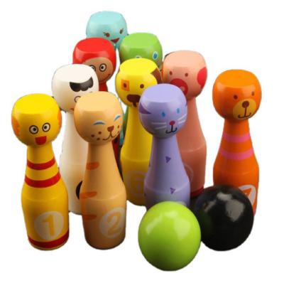 China MDF Plywood Brain Game Wooden Kids Mini Bowling Ball Cartoon Game Toy Playing Set for sale