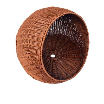 China Brown Round Mouth Pet Basket Summer Rattan Wicker Basket Dog House Oblique Breathable Bed Dog House Kennel Cool Hole for sale