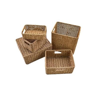 China Wholesale Pure Natural Manual Rattan Storage Handwoven Rectangular Basket For White Flower Glue for sale