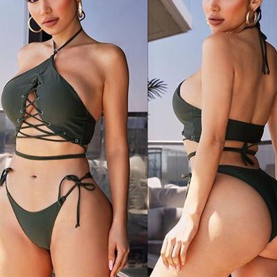 China Fashion Printing Bikini Monokini Breathable Women Beach Wear Bandage Strappy Swimwear 2 Piece Cavity Out Bikinis Swimsuit Swimwear for sale