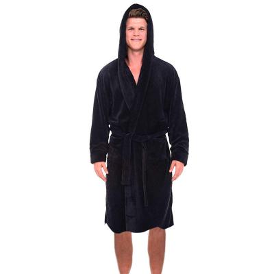 China QUICK DRY Soft Simple Black Coral Fleece Men's Long Robe Bathrobe Pajamas Autumn And Winter Bathrobe Male Plus Size Home Wear for sale