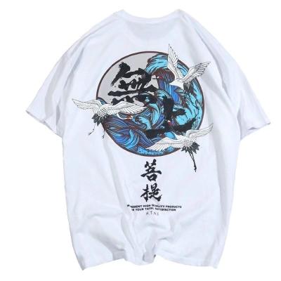 China Wholesale Clothing Loose Sleeve Anti-wrinkle Top Man Graphic Stitches Crewneck Japanese Cotton Embroidery Wave Monkey Sleeve Men's Short T-Shirt for sale