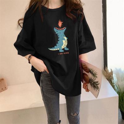 China Women Office Anti-Shrink Ladies Wear Oversized T-shirt Female Apparel Loose Top T-shirt Graphic Stitches Cartoon Printing Milk Silk T-shirts for sale