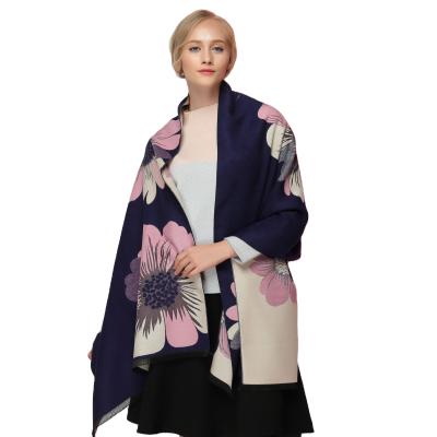 China New Fashion Scarves Accessories Korean Nordic Big Flower Print Cashmere Flower Print Fashionable Sweet Other New Fashion Pure Double Acrylic Colors Scarf For Women for sale