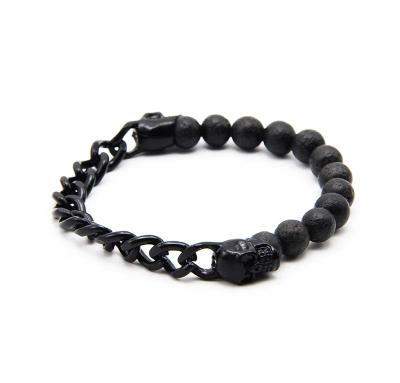 China 2021TRENDY hot selling jewelry findings volcanic stone bracelet beaded metal skull gun black beads men women natural stone bracelet for sale