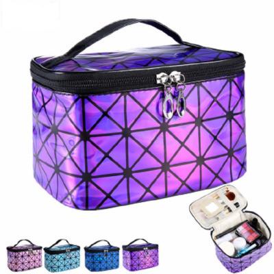 China 2021hot selling durable cosmetic bags&cases small 3D laser makeup storage bags western square PU water proof travel bag solid color bag for sale