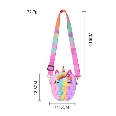 China Cross Bag Kids Unicorn Messenger Bag Coin Purse Cosmetic Bag Sensory Push Bubble Unicorn Fidget Bag Push Handbag For Kids Girls for sale