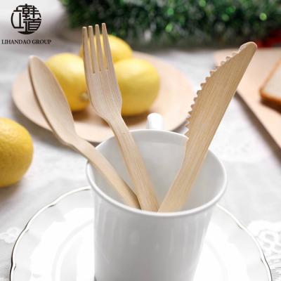 China Disposable Logo Knife Set Fork Disposable Bamboo Kitchen Spoon Wholesale Custom Cutlery for sale