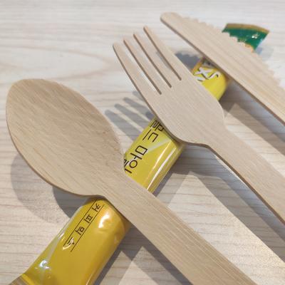 China Factory New Design Disposable Eco Friendly Bamboo Tableware 170mm Disposable Knife and Fork Wooden Cutlery for sale