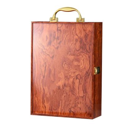 China Recycled Wood Materials Wine Box Luxury Wine Champagne Packaging Box With Handle for sale