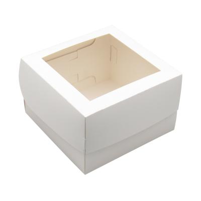 China Recycled Square Materials PSB Materials White Paperboard PVC Open Window Box Transparent Candy Baking Box for sale